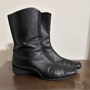 Paul Green Boots Womens Uk 4.5 Black Stitch Square Toe‎ Leather Side Zip